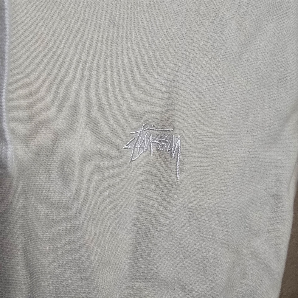 Stussy Stock Logo Hoodie Mens Large Cream Off-White Embroidered Summer 21 118417 - Picture 2 of 7